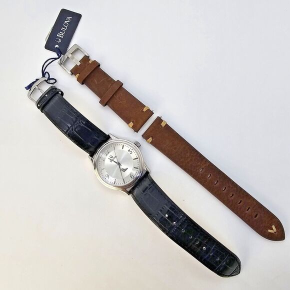 Men's Watch BULOVA Wristwatch 38MM Gray Dial Black Brown Leather Band Straps - Picture 1 of 14